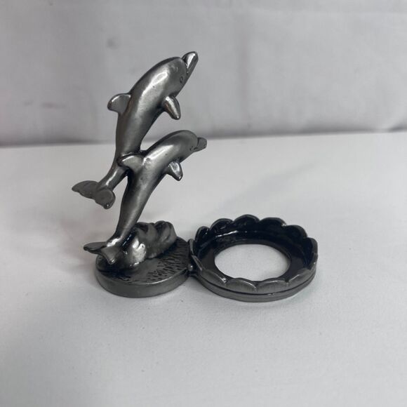 Pewter Dolphin Figurine Tea Light Candle Holder Silver Metal - Picture 2 of 8